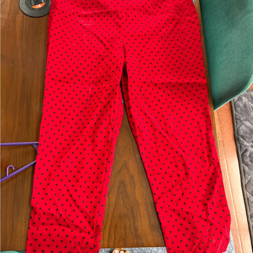 Red Polka Dot high waisted capris-cigarette pants